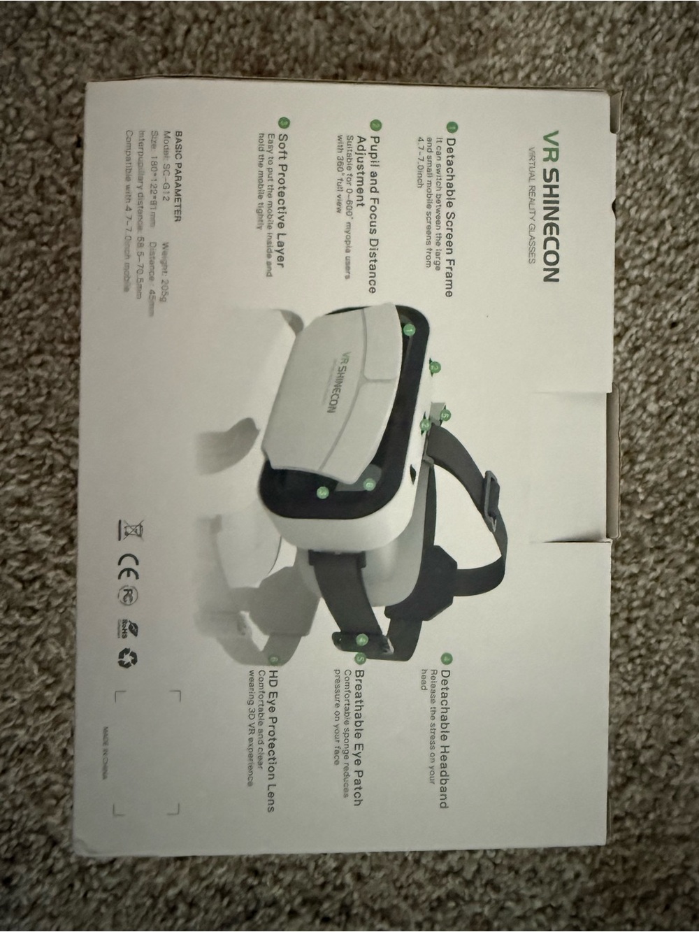 VR Shinecon White Mobile VR Headset with Adjustable Focus